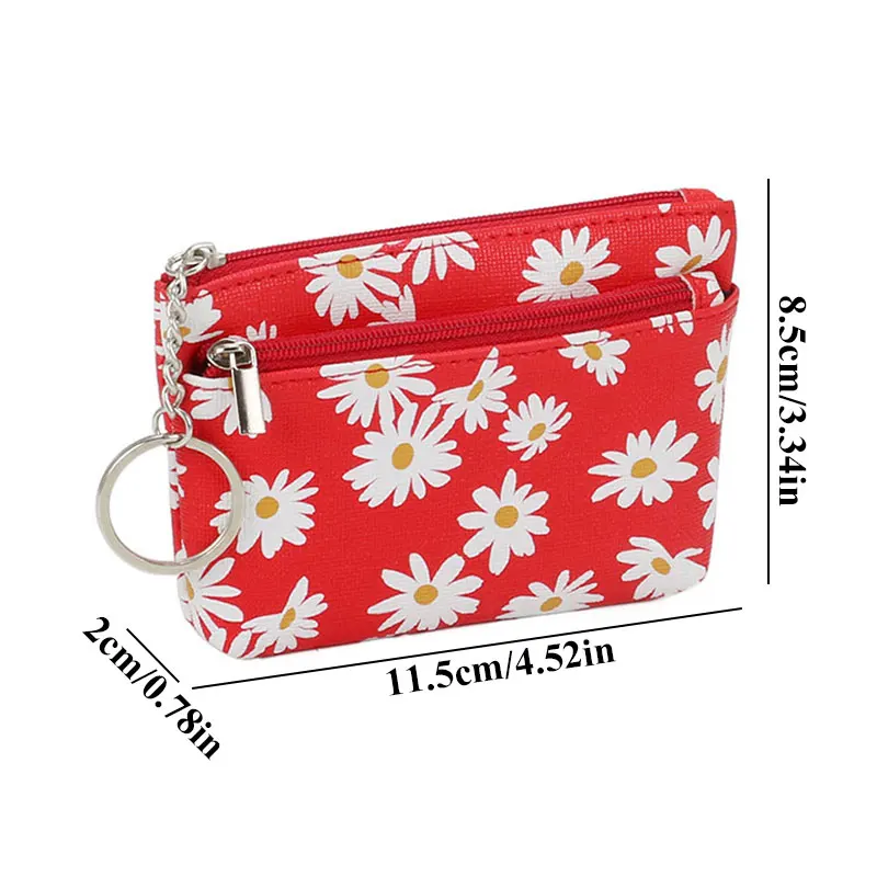 Daisy Print Pu Lederen Munt Portemonnee Met Sleutelhanger Vrouwen Portemonnee Portemonnee Rits Portemonnee Voor Munten Mini Card holder Coin Pouch