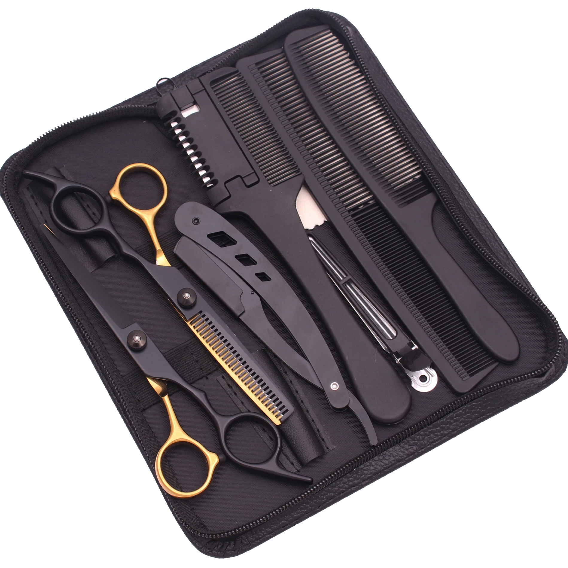 

Hairdressing Scissors Japan Stainless Professional Hair Scissors Gold-Black Thinning Shears Barber Shop Haircut Set Razor Comb