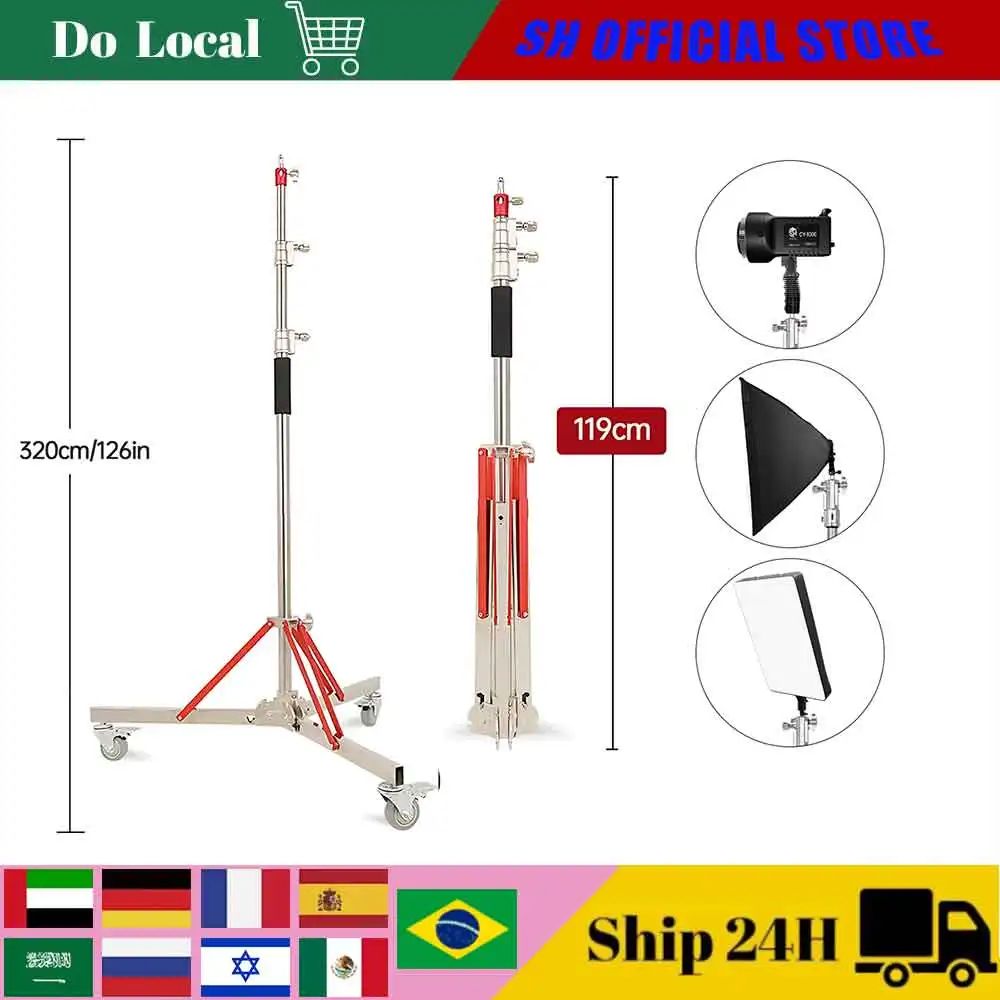 

3.2M Stainless Steel Kit Cross Arm Light Stand With Weight Bag Photo Studio Accessories Extension Rod 2.49M Length