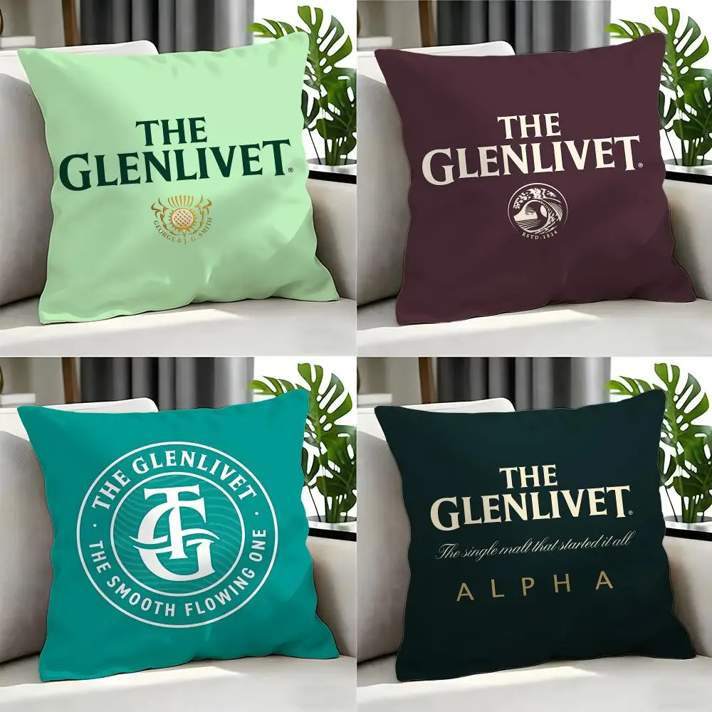 Funda de cojín con diseño de alcohol Glenlivet, juego de 4 fundas de cojín de 50x50, 45x45, 40x40, funda de almohada decorativa para sofá, decoración del hogar