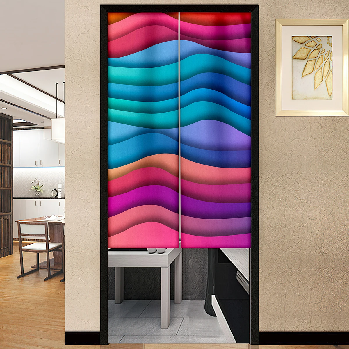 Abstract Paint Waves Door Curtains Boys Bedroom Living Room Partition Home Entrance Restaurant Hanging Half-Curtain Decoration