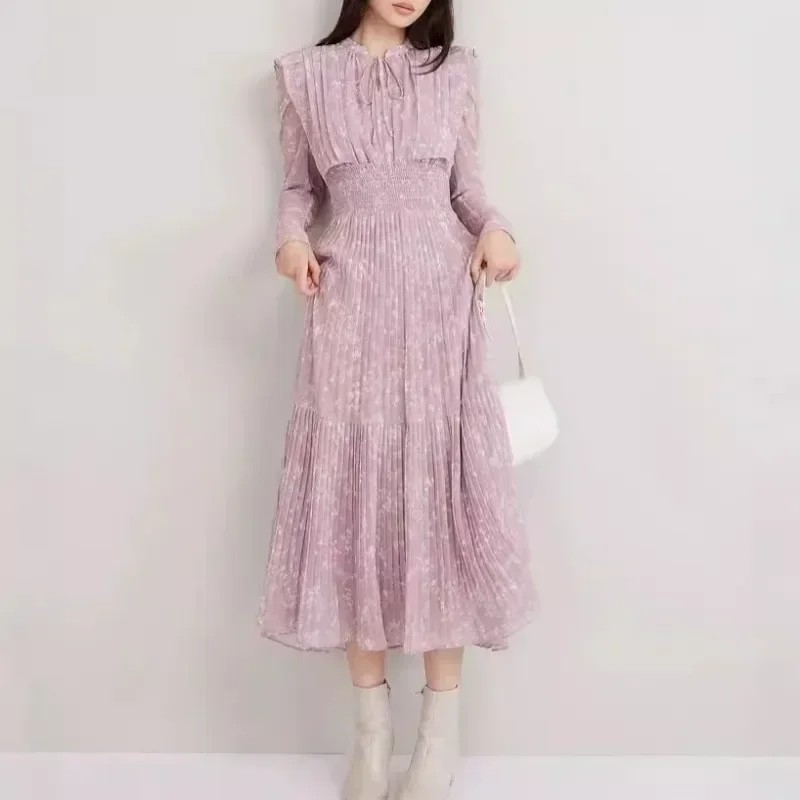 Japanese Chic Floral Printed Vestidos Mujer V-neck Flying Sleeve Women 2024 Dresses Autumn Dress New Vestido Elegant Robes