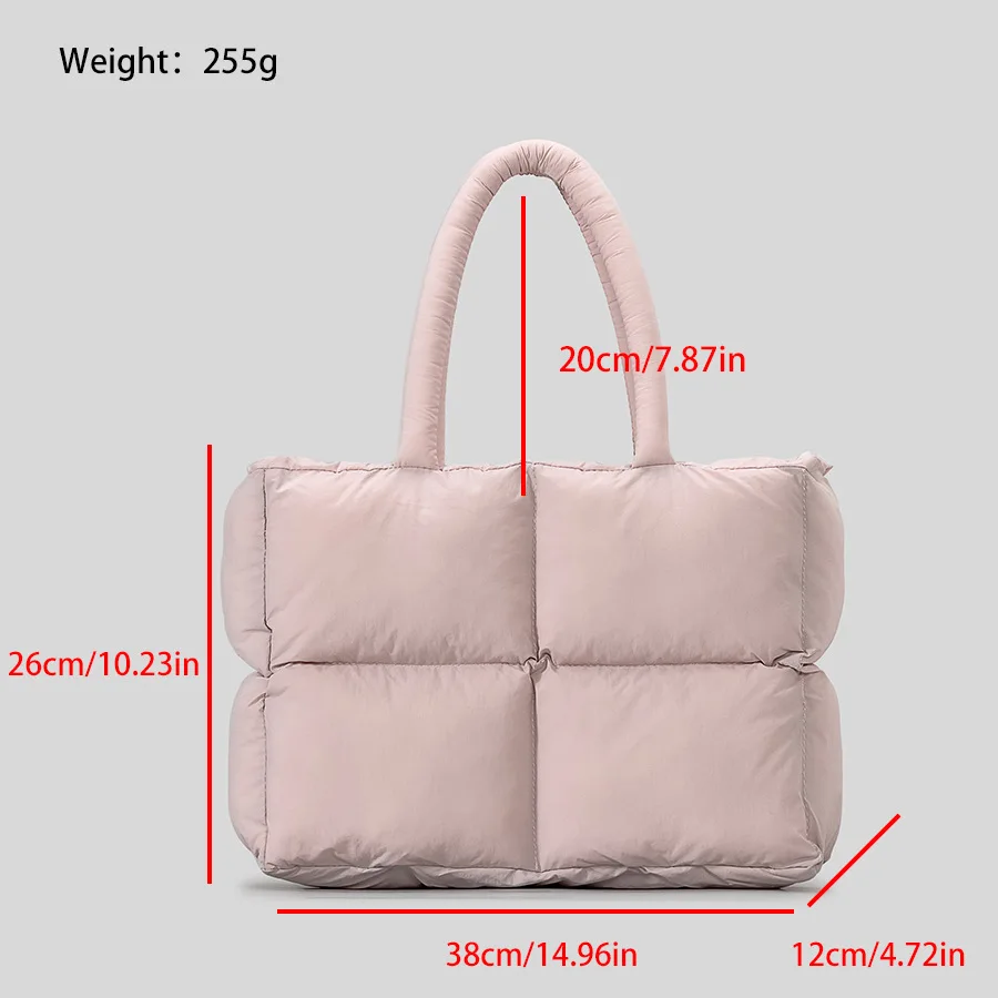 Fashion Soft Puffer Tote Bag Quilted Padded Women Handbags Casual Nylon Down Cotton Shoulder Bags Simple Large Capacity Bag 2024