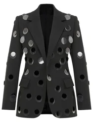 Blazer con paillettes a bottone singolo da donna con giacca di design 2024 più recente di HIGH STREET