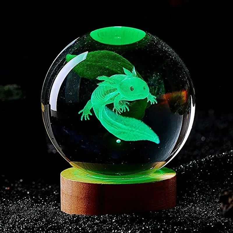 Axolotl Laser Carving 3D Crystal Ball Colorful Night Light Girlfriend Classmate Wife Children Birthday Holiday Gift Home Decor