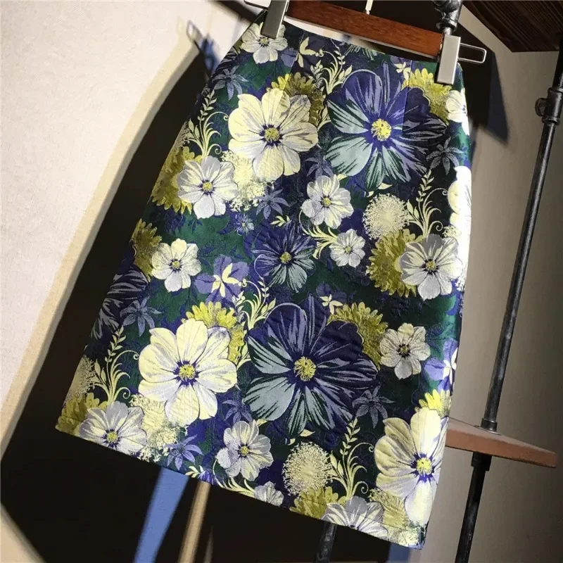 Summer Spring Fashion Flower Jaquard Lady Girl Slim Mini Short Skirts A Line Kawaii Cute Street Chic Boho Saia Bottoms