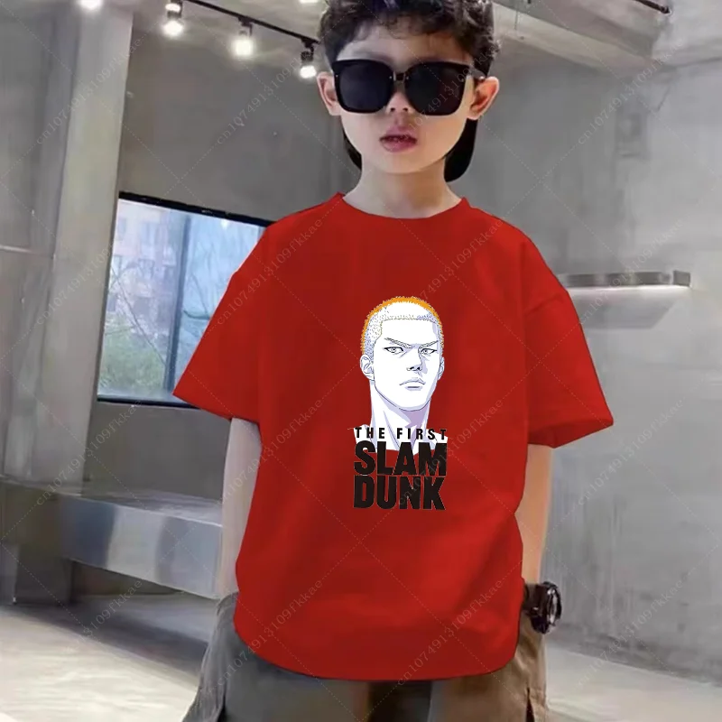 2024 Baby Kids T-shirt Cotton SLAM DUNK Print Shirt Boy Girl Clothes Short Sleeve Fun Kawaii Children Casual Tops Tees Teenager