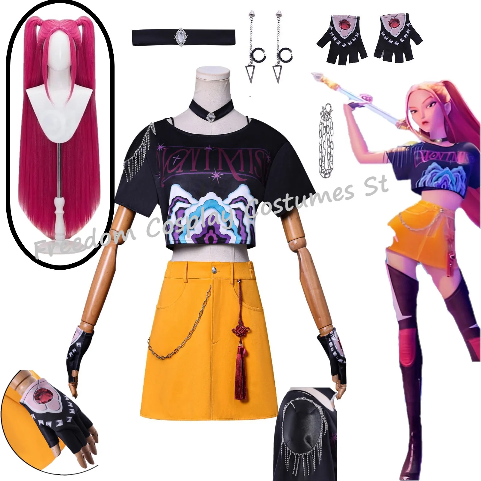 

IN STOCK Mira Cosplay Costume Mira Cosplay wig Sexy Uniform Girl Group Suit Women Top Pants Skirt Stage Clothing Set