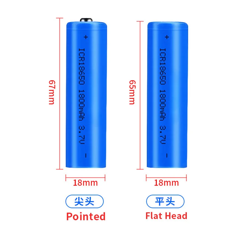 Rechargeable Lithium Battery ICR18650 18650 3.7V 1800mAh  Li-ion Batteries + USB Charger for Fan Amplifier LED Light Flashlight