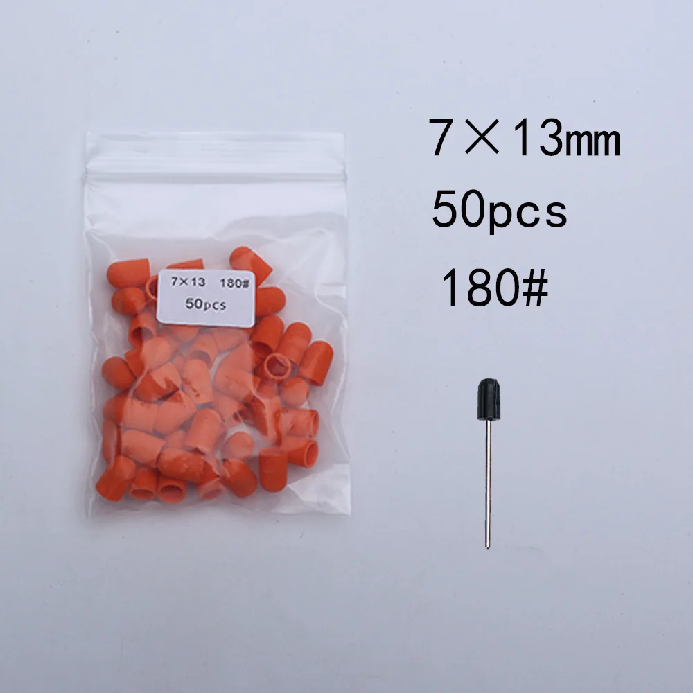 50 Stück Nagelschleifkappen mit Gummi-Pediküreblock – elektrische Bohrer für Fußnägel und Polieren.