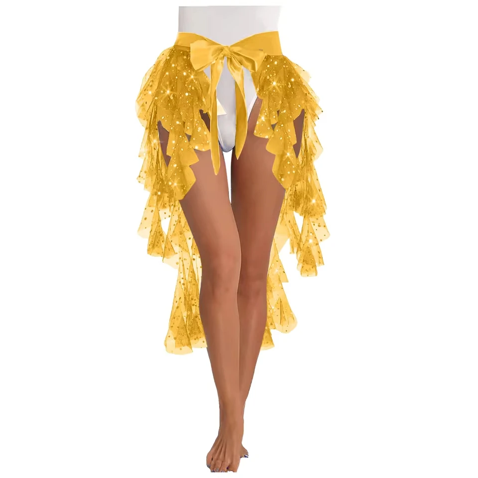 Asymmetric Skirt Belly Dance Skirts For Women Carnival Sequined Skirt Lace Up Strap Belly Dance Scarf Latin Dancer Costume