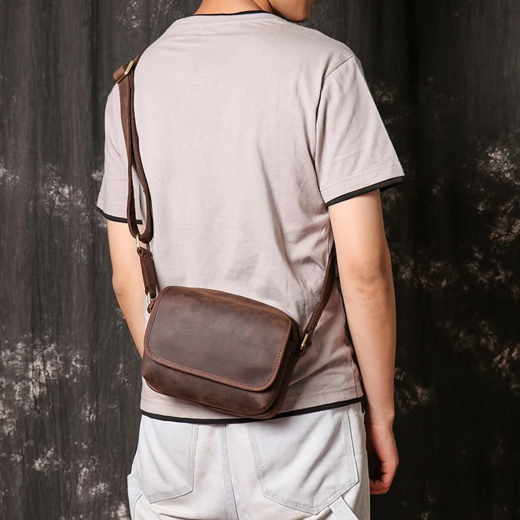 Retro Men's Small Square Bag Spring 2026 Mad  Skin Ladies Single Shoulder Bag Diagonal Mobile Phone Bag Genuine Leather ...