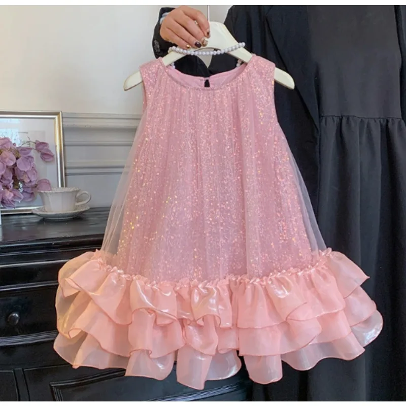 

Детское платье-жилетка для девочек, лето 2026, новая модель, легкий люкс, высококачественное, из сетчатой ткани.