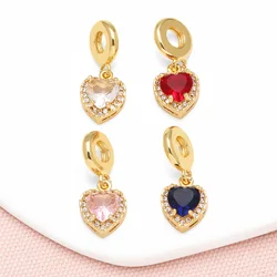 OCESRIO Trendy Multicolor Crystal Heart Pendant for Necklaces Copper Gold Plated Pink Heart Jewelry Making Component pdtb673