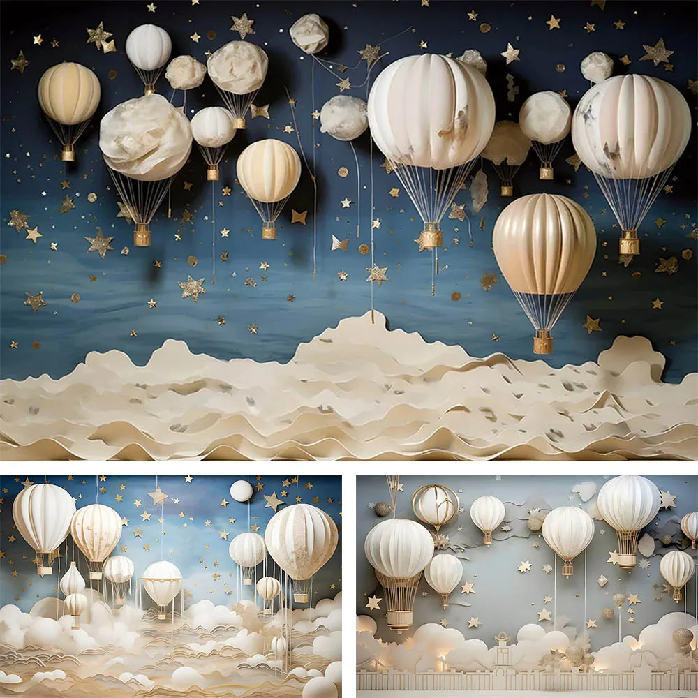 

Mehofond Hot Balloons Background Happy Birthday Newborn Photography Props Party Blue Sky Twinkle Star Supplies Photo Backdrop