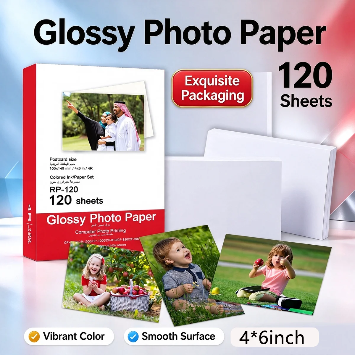120 Sheets 4x6in Glossy Photo Paper,4R Inkjet Photo Printer Paper,230gs for Dye Ink Inkjet Printers,Photos, Calendars, Brochures