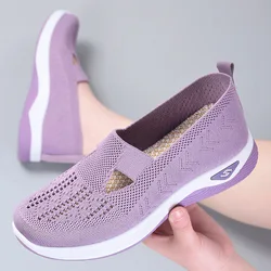 Rozmiar 43. Sport Mary Janes Flats Women Knit Mesh Sneakers Breathable Wedge Shoes Ladies Casual Slip On T Flats Wygodne mokasyny