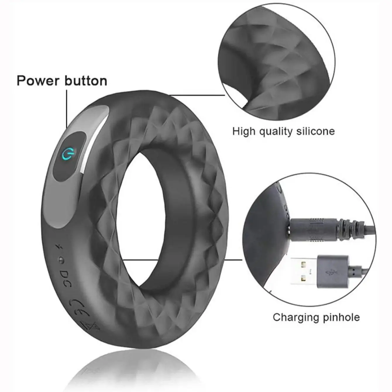 Rechargeable 10 Speeds Silicone Vibration Lock Fine Rings Male Time Delay Masturbatior Vibrating Massage Penis Ring For Couple