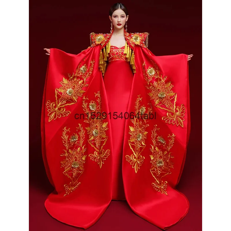 DY20China-Chic Catwalk haut de gamme scène traînant Performance vêtements Style chinois hôte longue tempérament robe Han Fu2