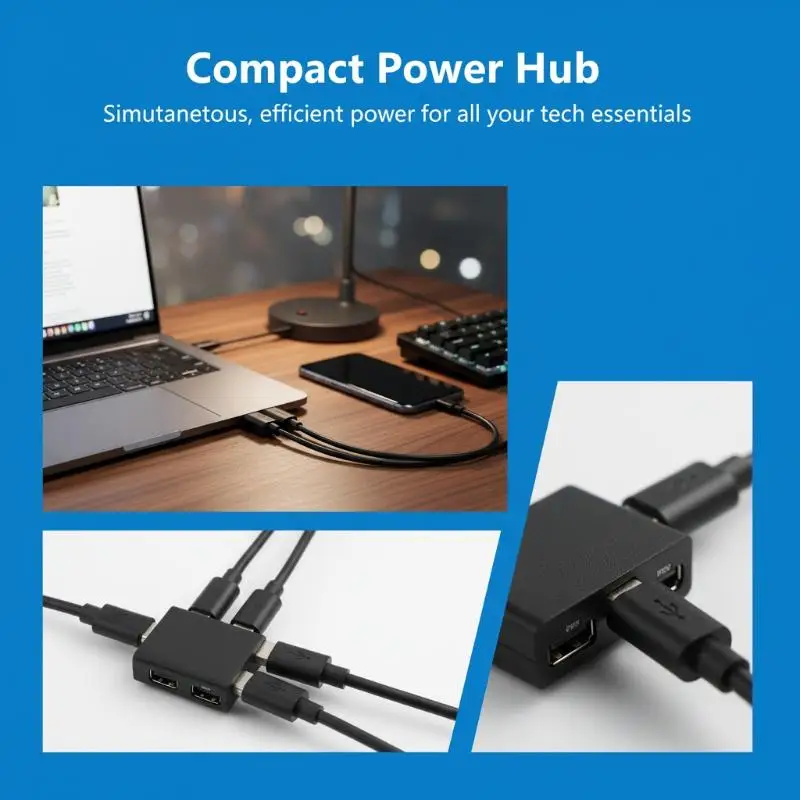 USB Type C 1 to 2 Power Splitter Module Dual Port Charging Adapter High Quality Efficient Connection for Multiple Devices