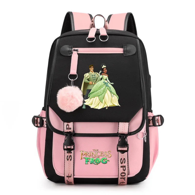 

The Princess and the Frog Backpacks Teenager USB Charging Laptop Backpack Women Men Rucksack Travel Bag Mochila