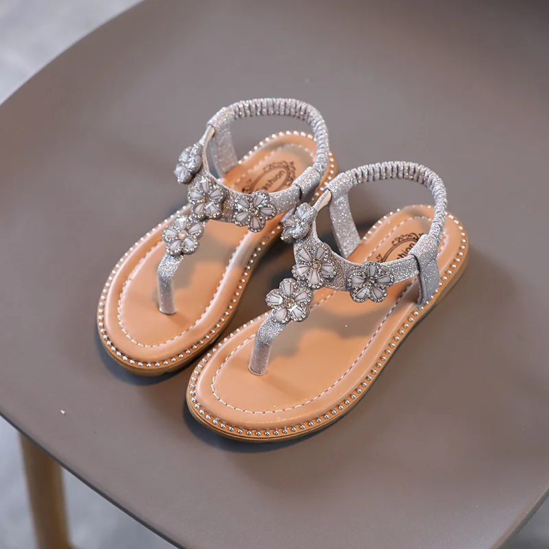 Summer Kids Sandals for Girls Sweet Flower Princess Causal Beach Sandals Fashion Open-toe Outdoor Children Soft Soled Flip Flops