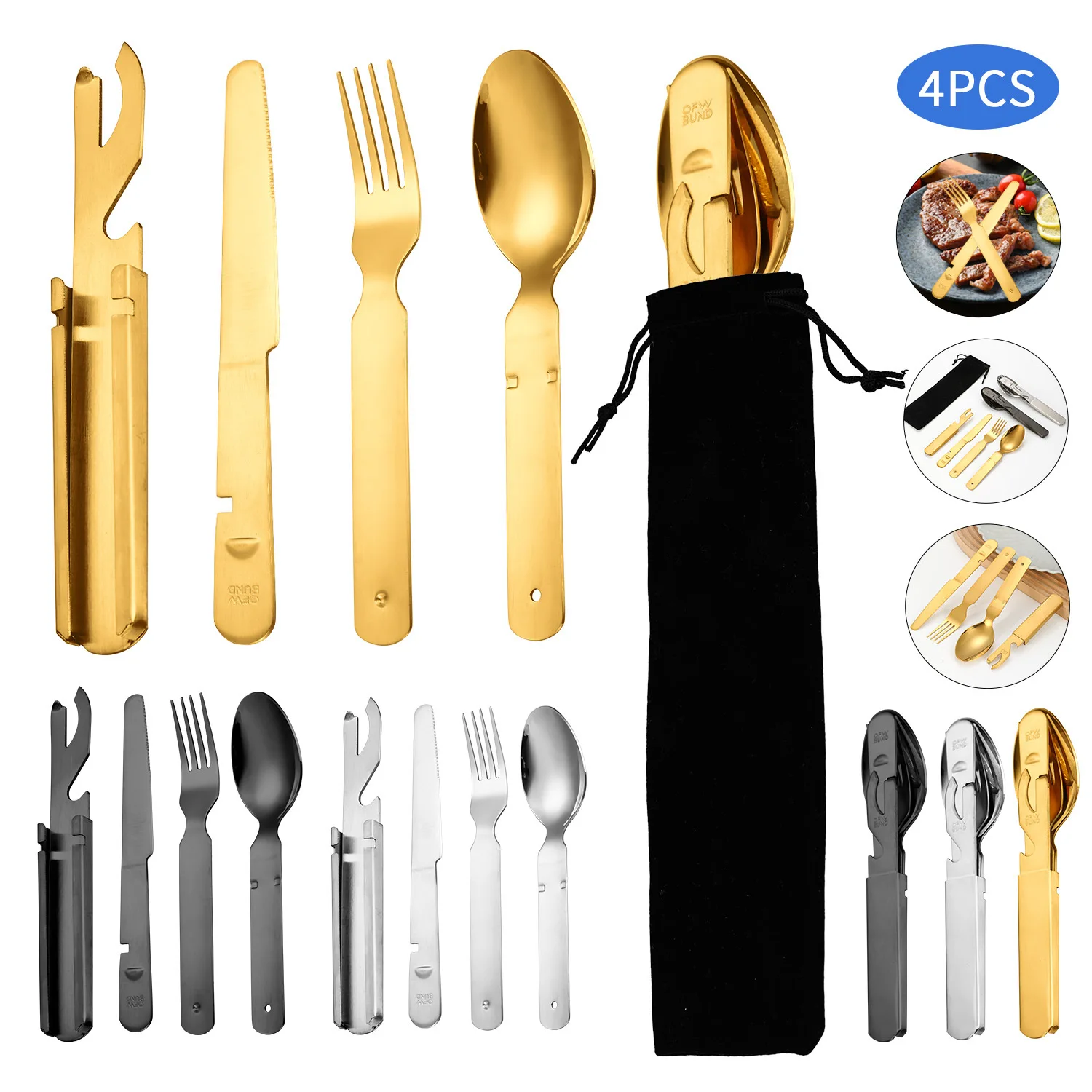 

Stainless Steel Portable Outdoor Camping Multi-functional Combination Cutlery Knife and Fork Set Military Fan Fork and Spoon