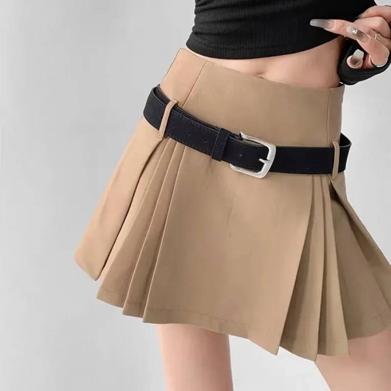 

Preppy Style Pleated Skirt with Lining High Waist Women A-line Gray Skirts Shorts Preventing Awkwardness Pure Desire Korean