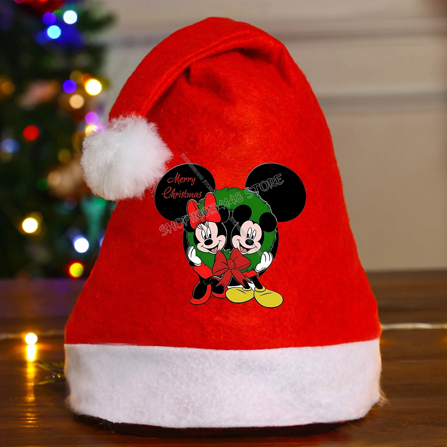 디즈니 미키 마우스 크리스마스 모자 휴일 파티 용품 모자 만화 영화 파생 주변 장치 장식 어린이 선물 가방