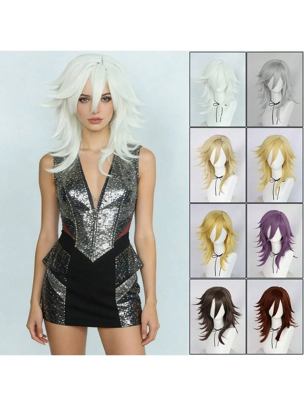 الاصطناعية متوسطة طول رقيق شائك المرأة رجل الطبقات مستقيم شعر مستعار تأثيري أنيمي مع الانفجارات لحفلة الهالوين #1
