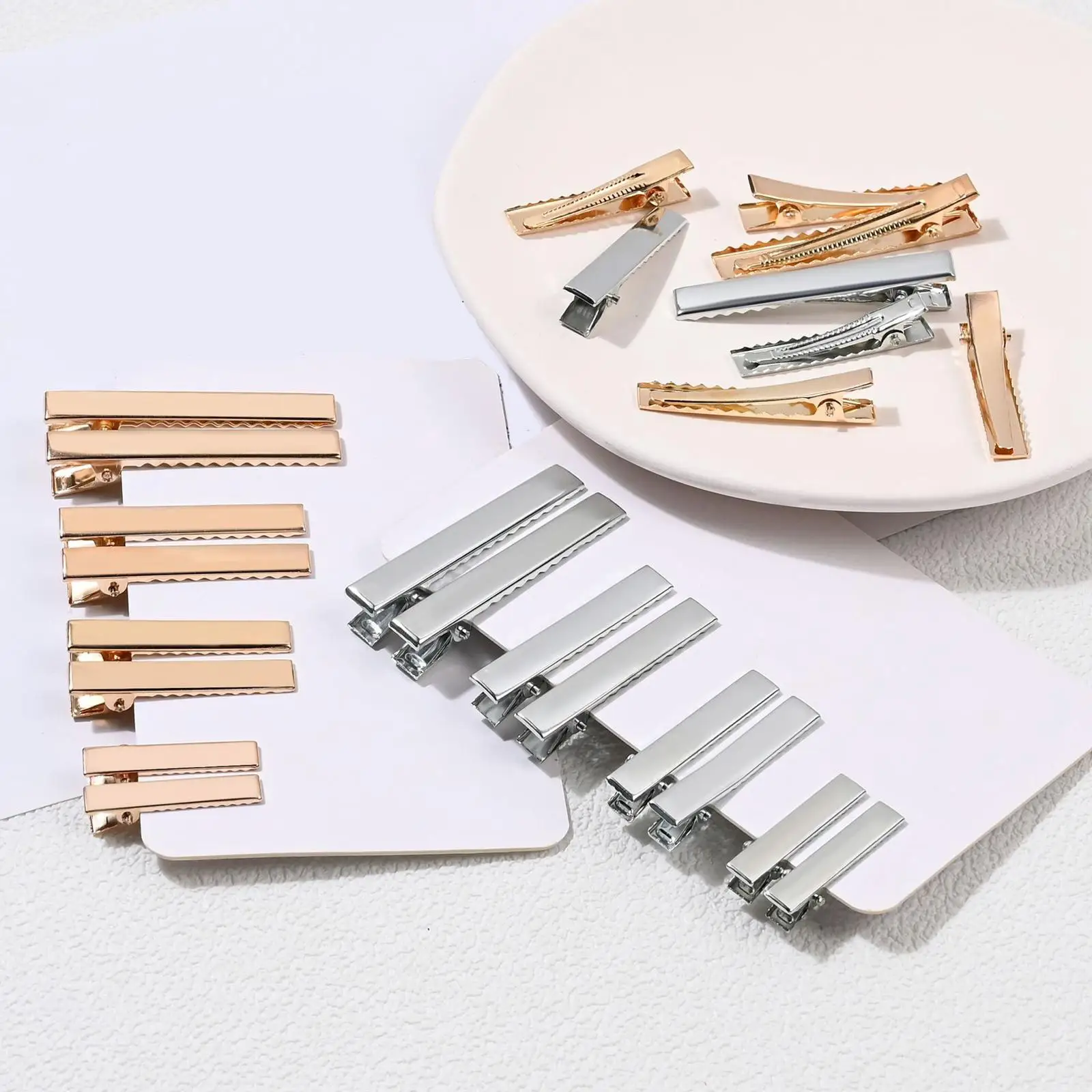 50x Alligator Hair Clips, Single Prong Golden Hair Grips for