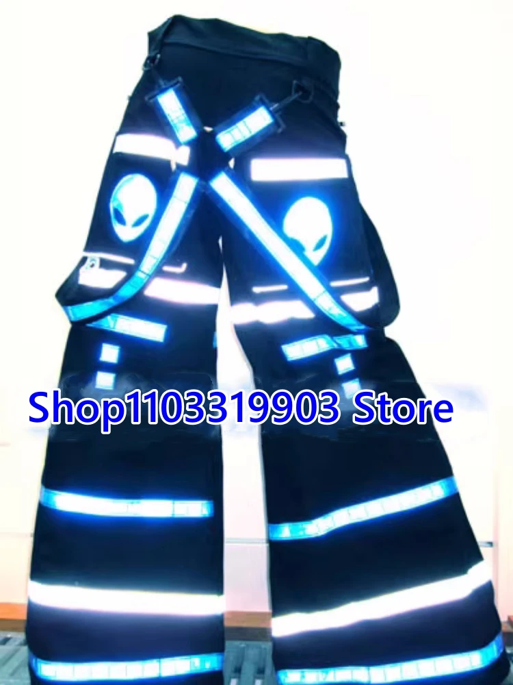 

Повседневные брюки с крутым рисунком инопланетянина, светоотражающие брюки с призрачным узором, светящиеся танцевальные брюки с призрачным шагом, хип-горячие танцевальные брюки, одежда