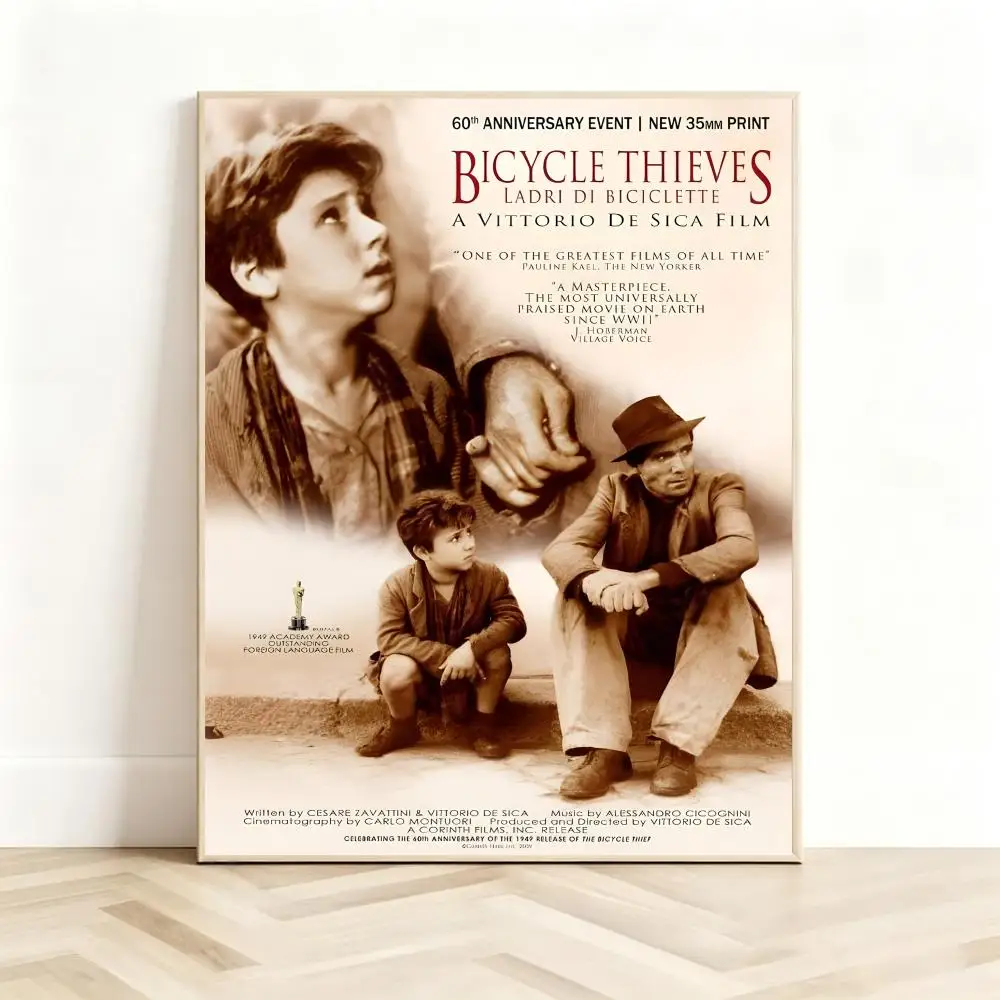 Neorealist Movie B-Bicycle Thieves Poster Classic Self-Adhesive PP Wall Sticker for Living Room Bar Decor Gift