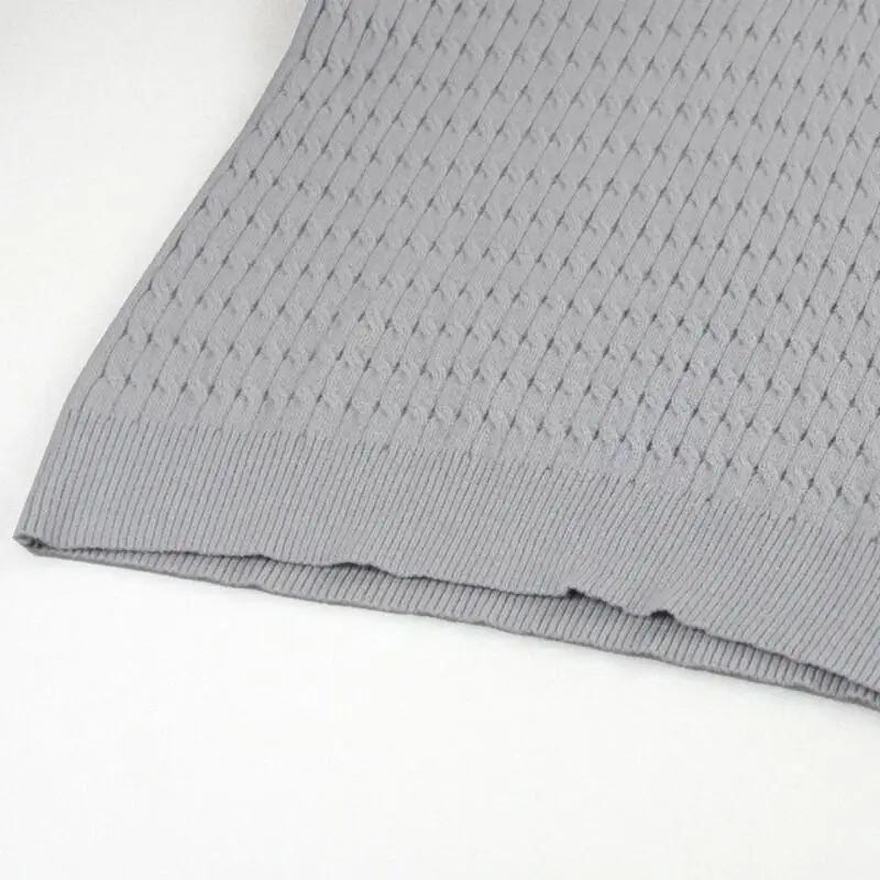 RHCH Damen Strick-Poloshirt Kurzarm Zopfmuster Besticktes Logo Kontrast-Kragen Lässiges Elegantes Sommer-Oberteil – Detail 7