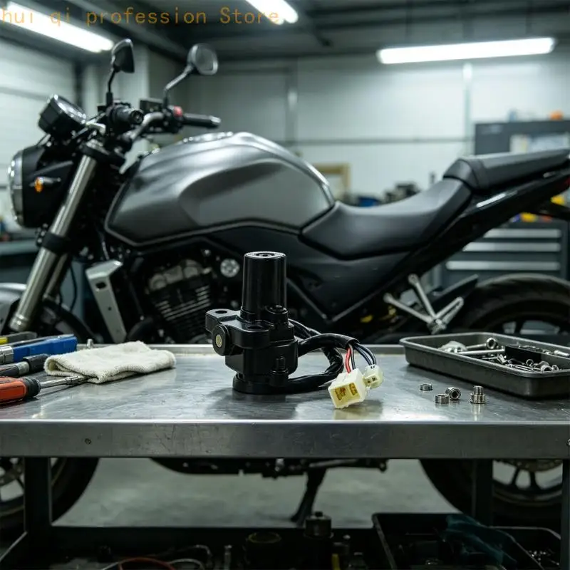 Motorrad-Ersatzschloss mit schwarzem Schlosskörper, silberner Metallkappe, zwei Schlüsseln und einem Set mit zwei elektrischen Kupplungskabelbäumen. – Detail 7