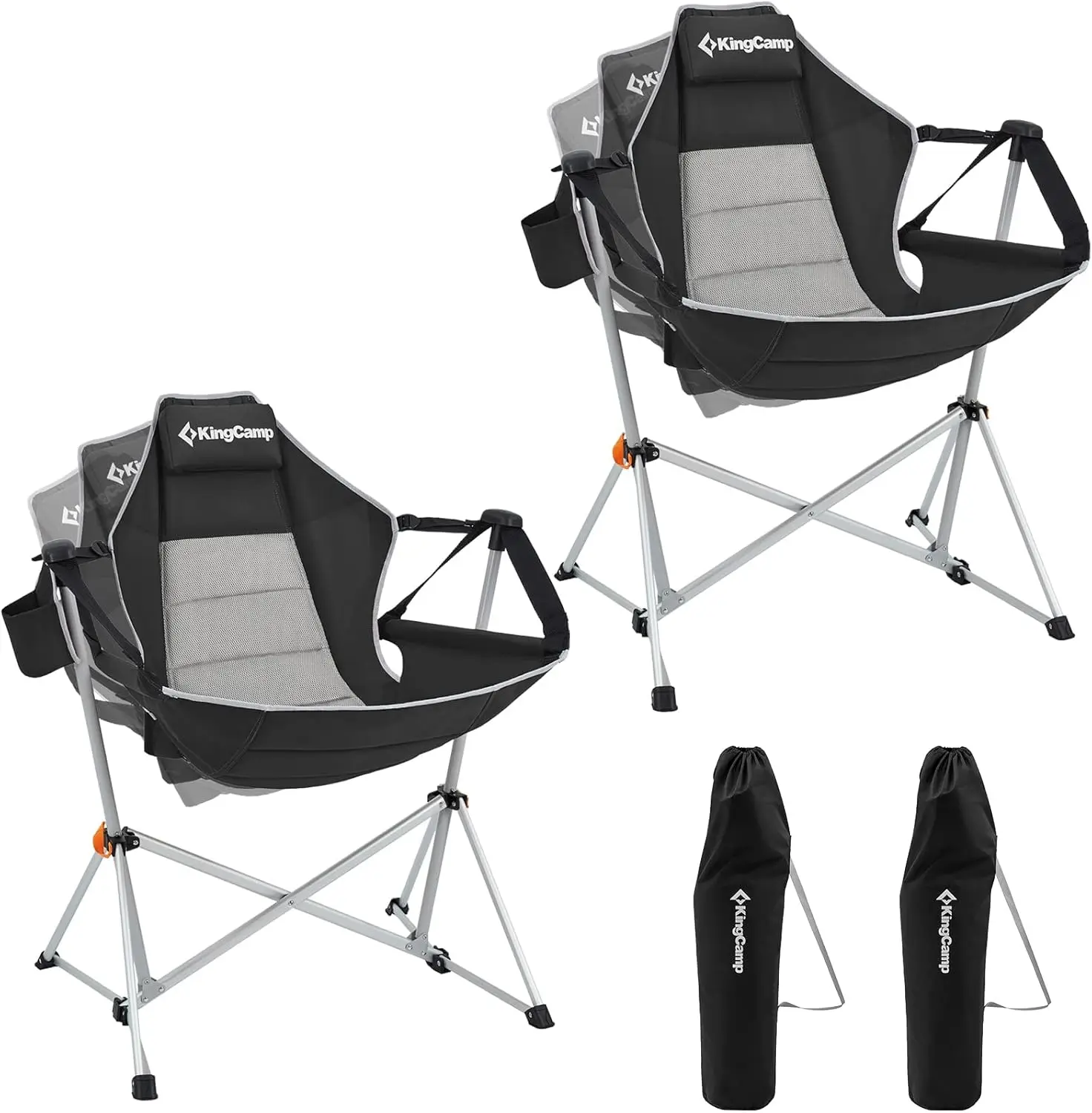 Hammock Camping Chair, Aluminum Alloy Adjustable Back Swinging Chair, Folding Rocking Chair with Pillow Cup Holder, Rec