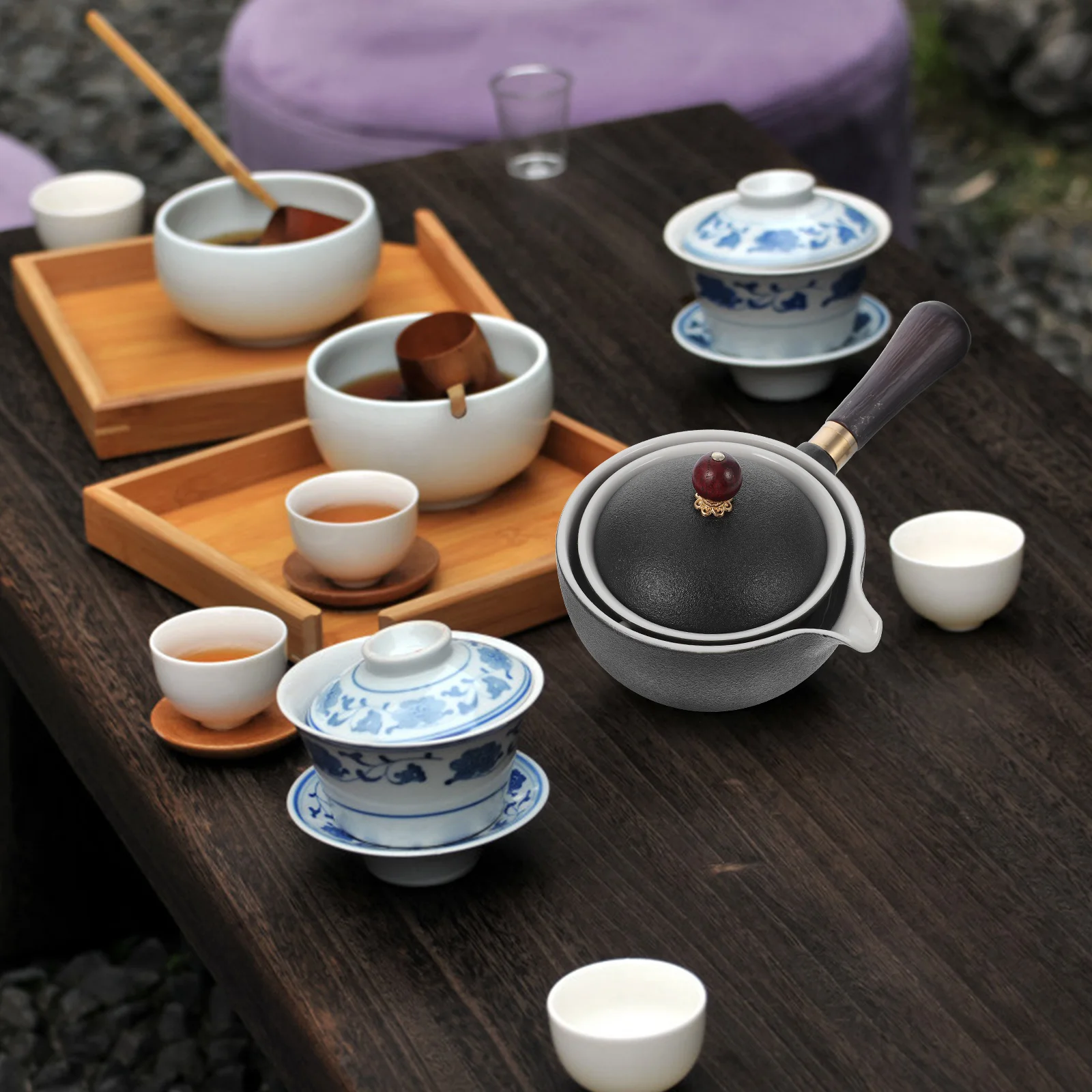 

1Pcs Ceramic Side Handle Tea Kettle Stainless Steel Filter Removable Strainer Long Handle Teapot Retro Style Household Portable