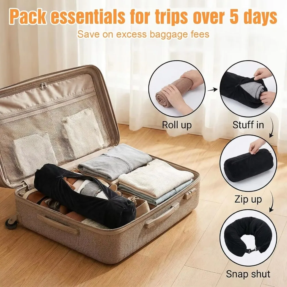 2026 Fillable travel neck pillow, can hold clothes, pillowcase storage, Lycra fabric, portable travel bag pillow gallery 2