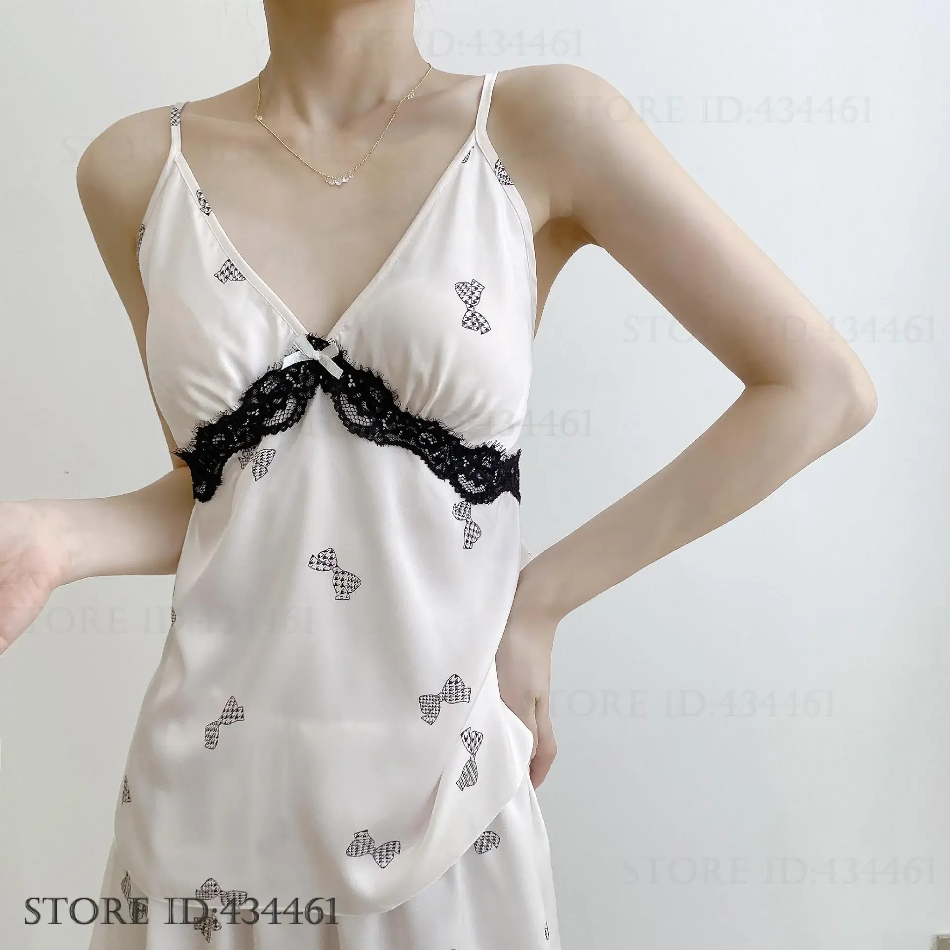 

Summer New Female Pajama Strap Top&Shorts Sexy Lace Print Sleepwear Intimate Lingerie Loose Ice Silk Home Clothes Loungewear