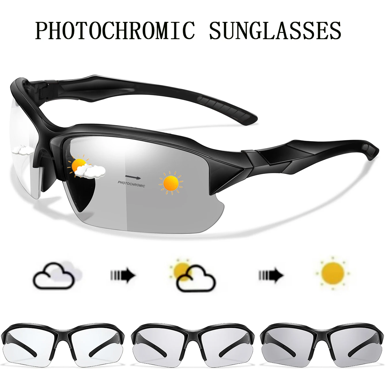 Photochrome Sonnenbrille, Unisex, Outdoor-Sport, tägliches Wandern, Radfahren, Golf, Strand, rechteckige, winddichte Schutzbrille für Männer und Frauen