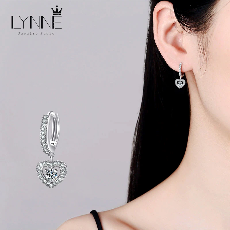 

New Fashion Heart Zircon Drop Hoop Earrings 925 Sterling Silver Women&Girl Fine Jewelry Gift Rhinestone Pendants Circle Eardrop