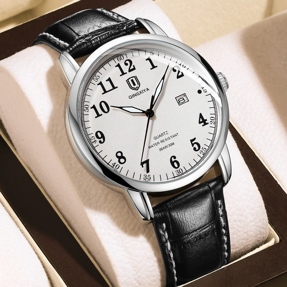 QINGXIYA Classic Business Watch  Men Calendar Quartz Watches Top Brand Luxury Leather Waterproof Mens Watches Relogio Masculino