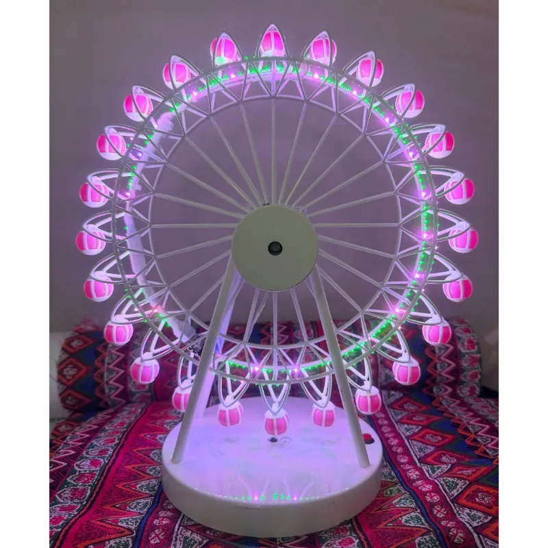 Electric Rotating Ferris Wheel Model Rechargeable LED Lighting Metal Craft Home Desktop Decor Ornament