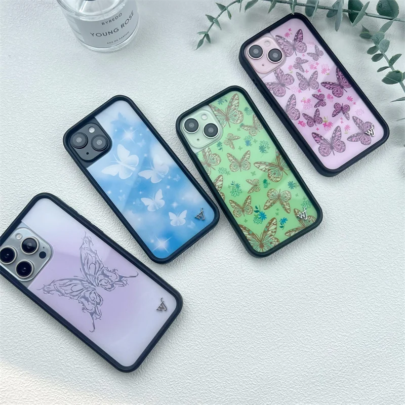 Creative Wildflower Butterfly pattern Phone Case For iPhone 16 15 14 13 12 Pro Max 13pro 14pro 15pro 16pro Shockproof cases WF