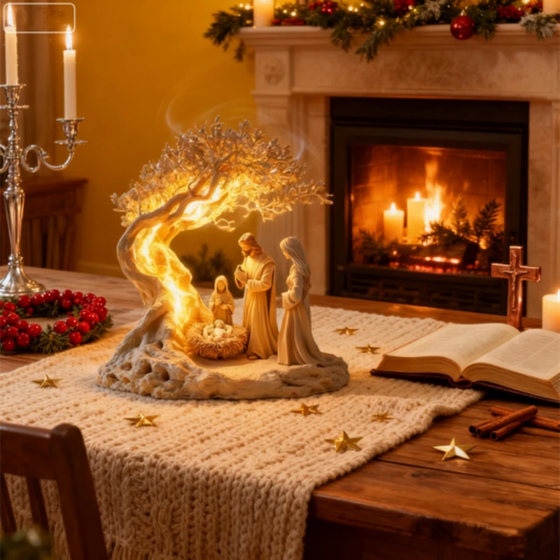 2 قطعة الإبداعية 2026 رائجة البيع الاكريليك 2D يسوع ولادة وشجرة الحياة سطح المكتب زخرفة-عيد الميلاد المسيحي المنزل مكتب هدية حفلة