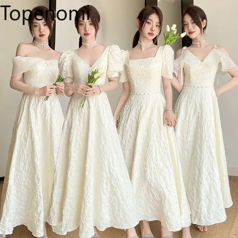 

Topenomi Bridesmaid Dresses Women 2024 New Simple Strapless Waist Jacquard A-line Wedding Party Dresses Fairy Formal Prom Gown