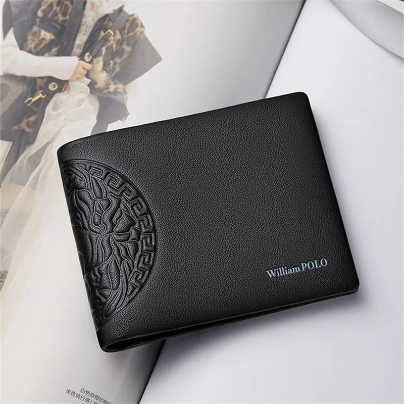 WILLIAMPOLO Brand Business Men Wallet Genuine Leather Embossing Wallet Bank Credit Card ID Card Holder Wallet For Men Gifts