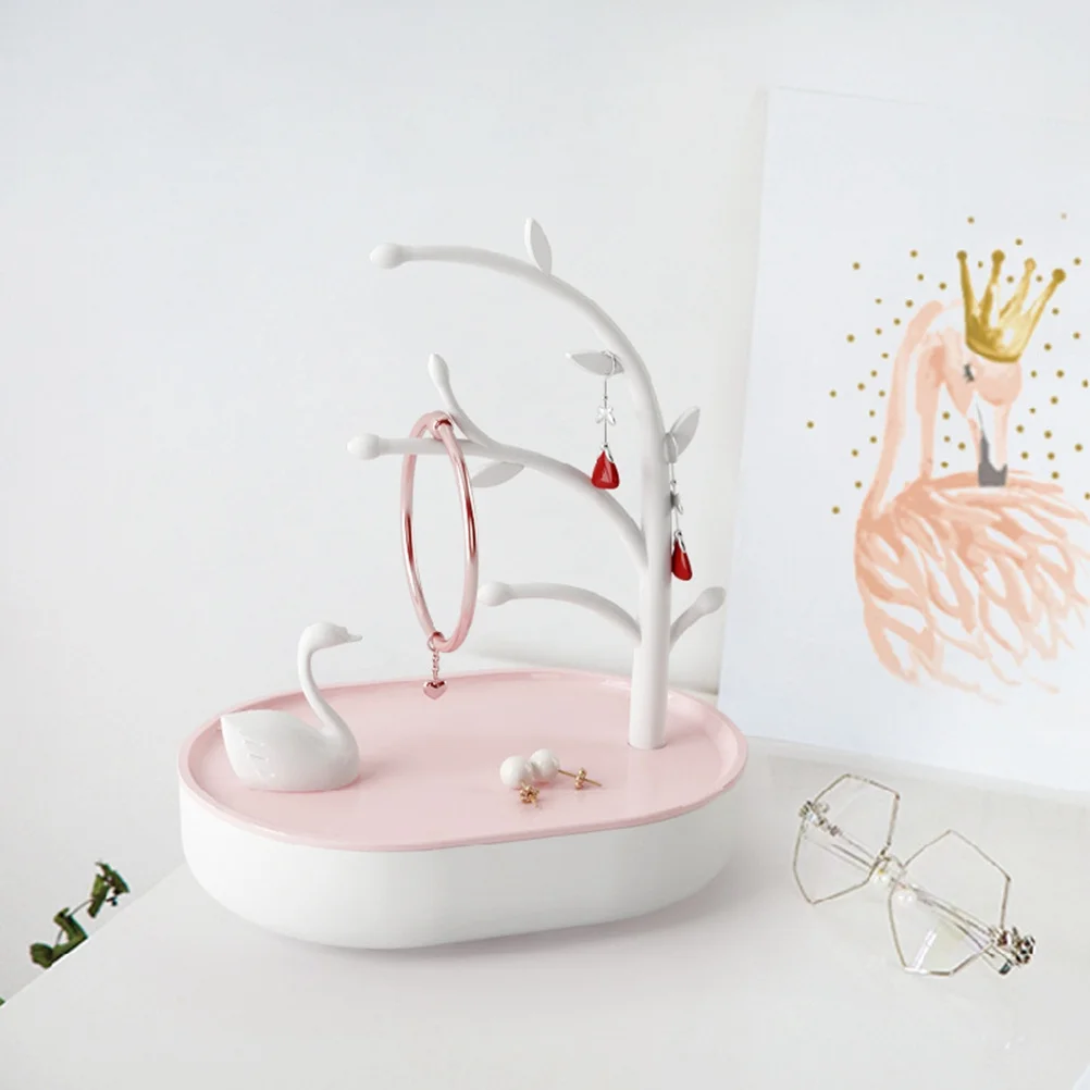 Jewelry Storage Rack Pink Earrings Holder Vanity Necklace Bracelet Display Stand Jewelry Organizer