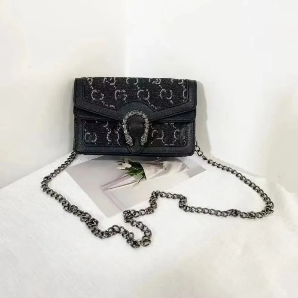 Women Dionysus Style Mini Crossbody Mini Bag Denim GG Pattern Purse with Crystal Buckle Chain Strap Wallet Bag Multi Colors