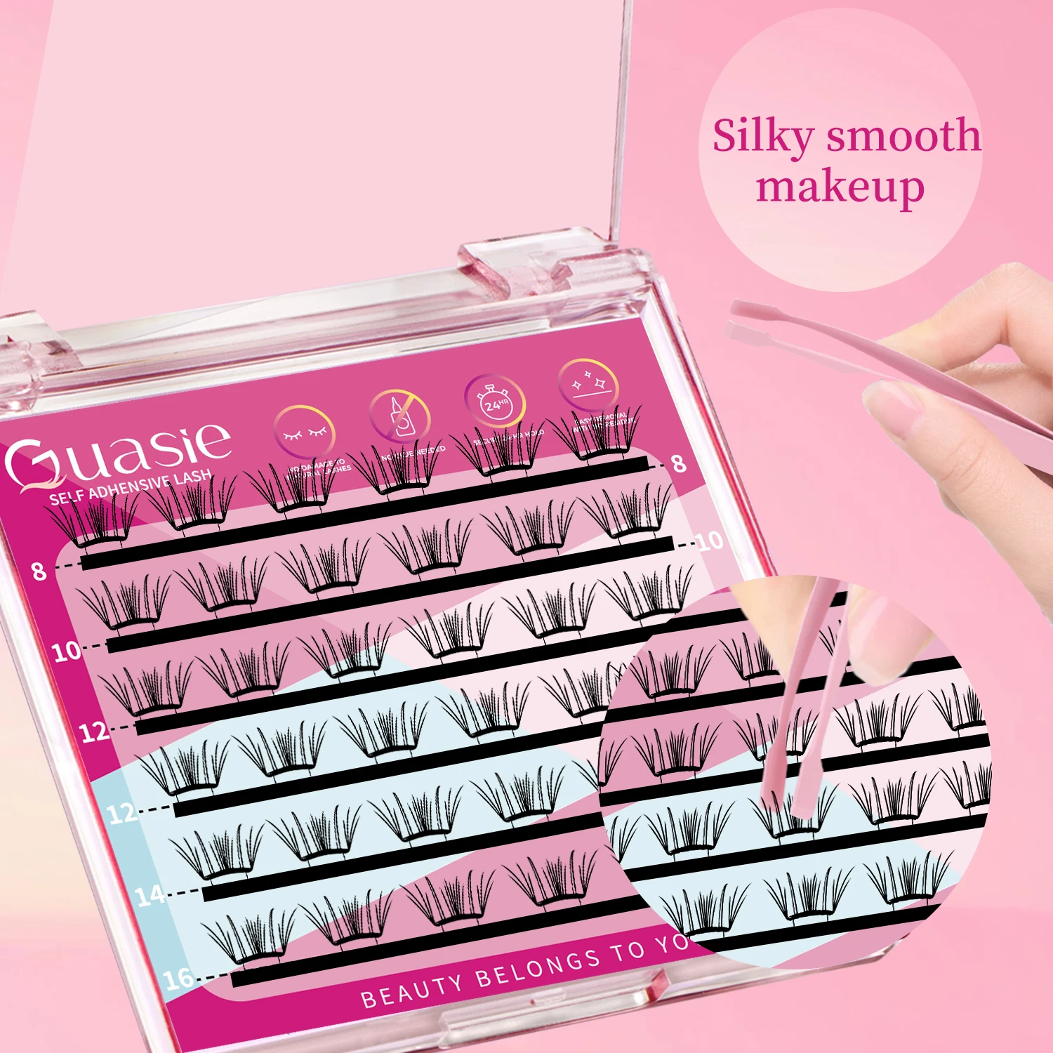 مجموعة خالية من الغراء الرموش الصناعية الطبيعية رموش ناعمة ذاتية اللصق لاش آمنة الملقط عدة قابلة لإعادة الاستخدام سهلة الإزالة للمبتدئين